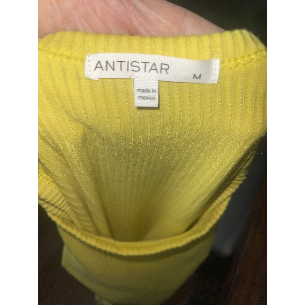 Antistar Bodycon Tank Dress Medium Yellow Ribbed Knit Side Slits Midi Ruched New - Picture 3 of 4